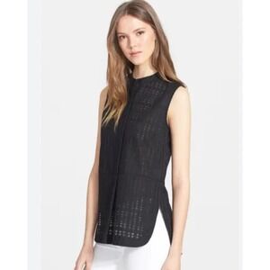 Vince Sleeveless Tunic Size XS Sheer Checkered Split Rounded Hem Tank Top Black